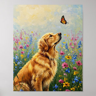 Golden Retriever & Butterfly | Expressive Art Poster