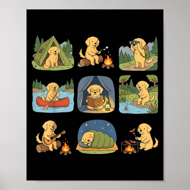 Golden Retriever Camping Söt Hund Vandring Camper Poster (Framsidan)