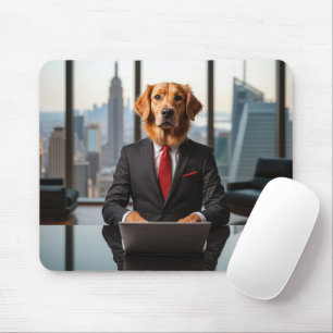 Golden Retriever CEO i ett modernt kontor Musmatta