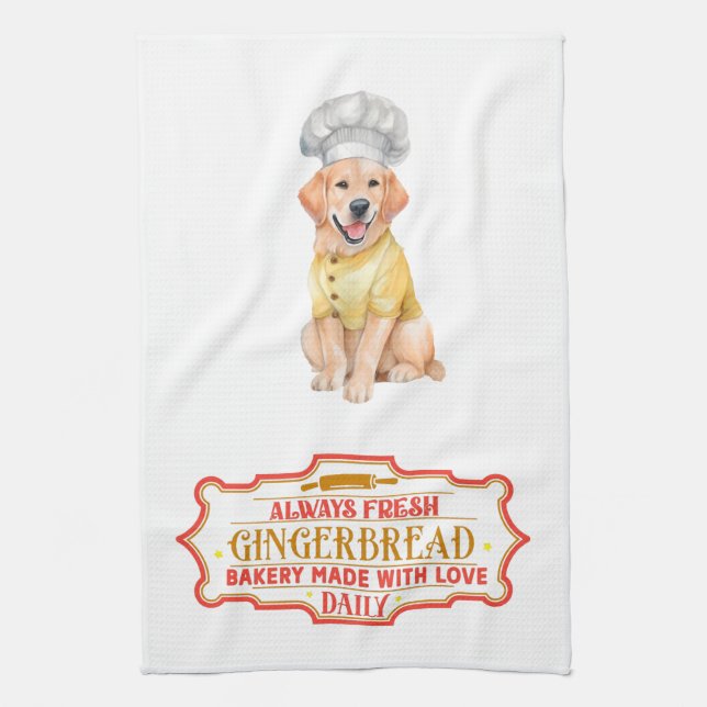 Golden Retriever Chef Baking Gingerbröd Kökshandduk (Vertikal)