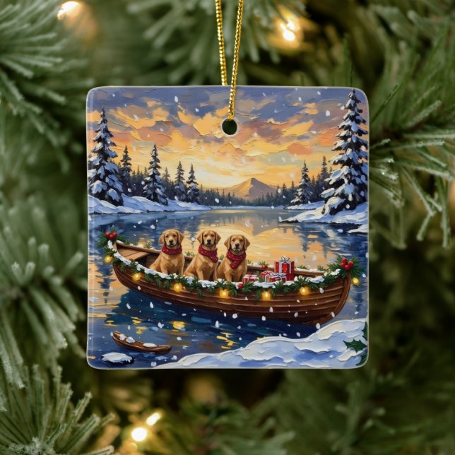 Golden Retriever Christmas Boat Holiday Julgransprydnad Keramik (Träd)