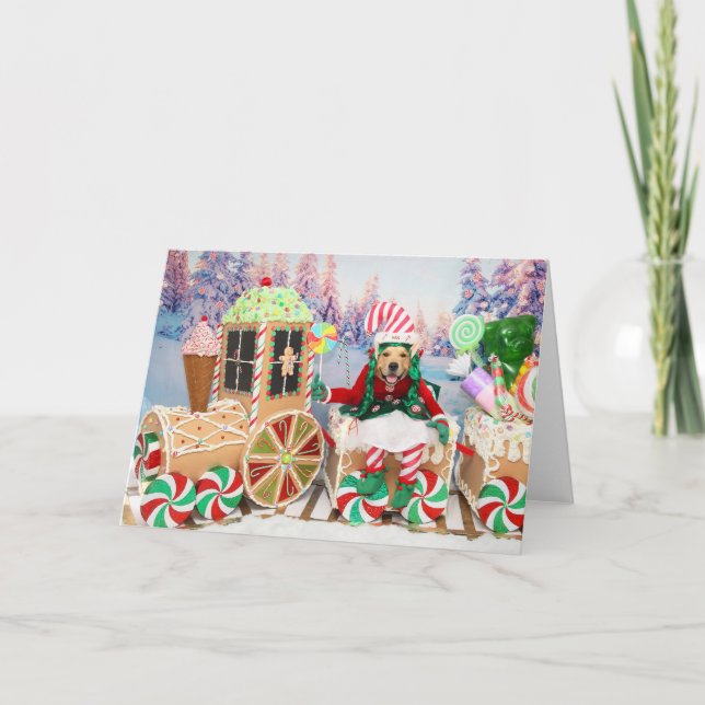 Golden Retriever Christmas Candy Train Helgkort (Framsida)