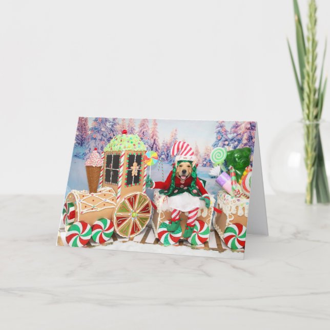 Golden Retriever Christmas Candy Train Helgkort (Framsida)