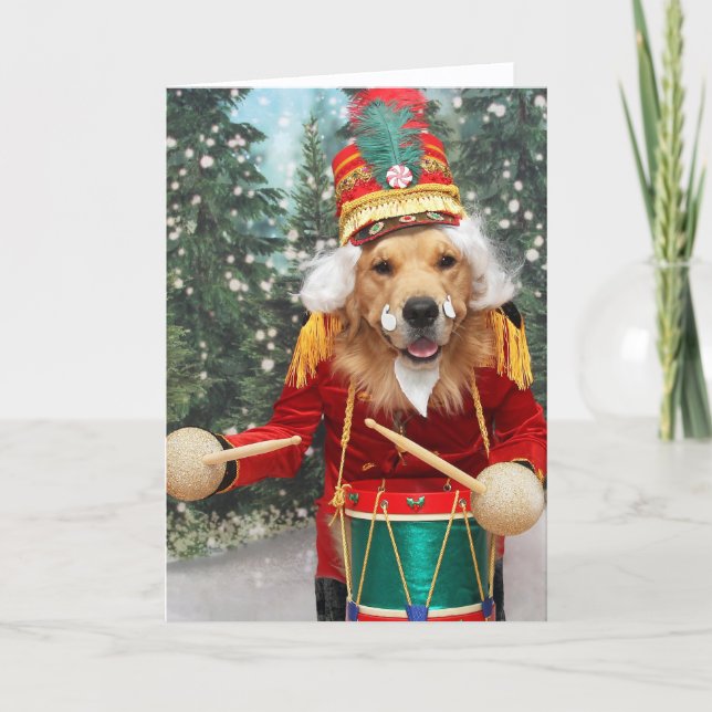 Golden Retriever Christmas Holiday Drummer Boy Helgkort (Framsida)
