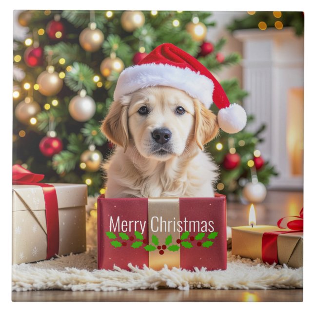 Golden Retriever Christmas Kakelplatta (Framsidan)