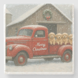 Golden Retriever Christmas Puppies in Old Truck Stenunderlägg
