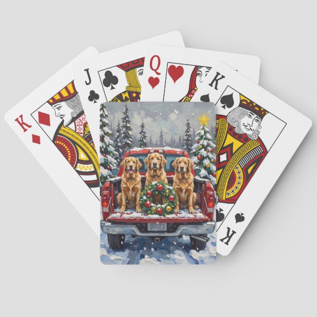 Golden Retriever Christmas Red Truck Holiday Casinokort (Baksidan)