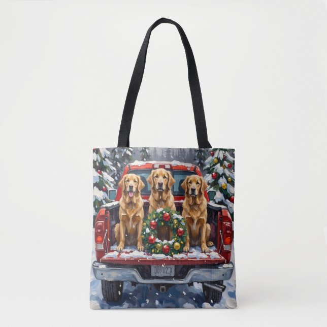 Golden Retriever Christmas Red Truck Holiday Tygkasse (Framsida)
