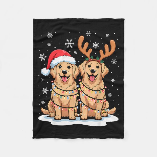 Golden Retriever Christmas Santa Hat Reindeer Ligh Fleecefilt (Framsidan)