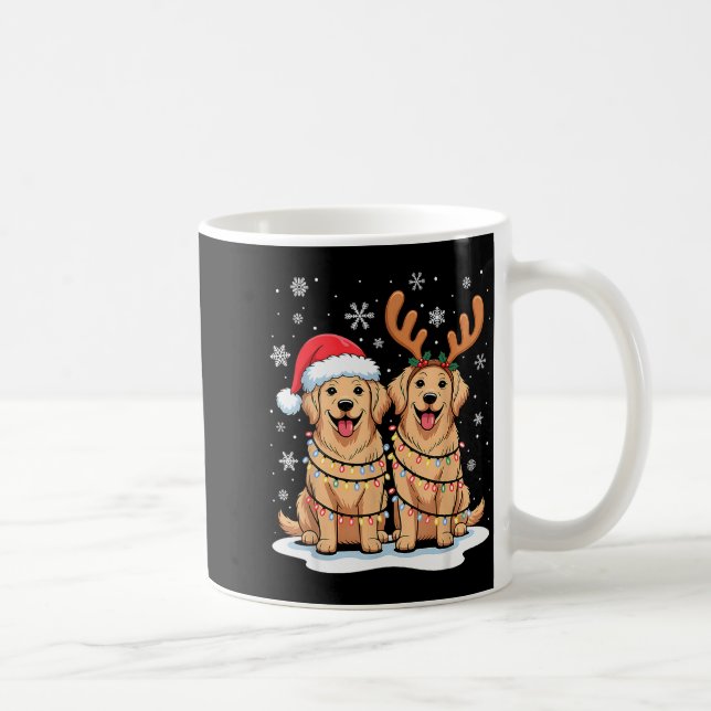Golden Retriever Christmas Santa Hat Reindeer Ligh Kaffemugg (Höger)