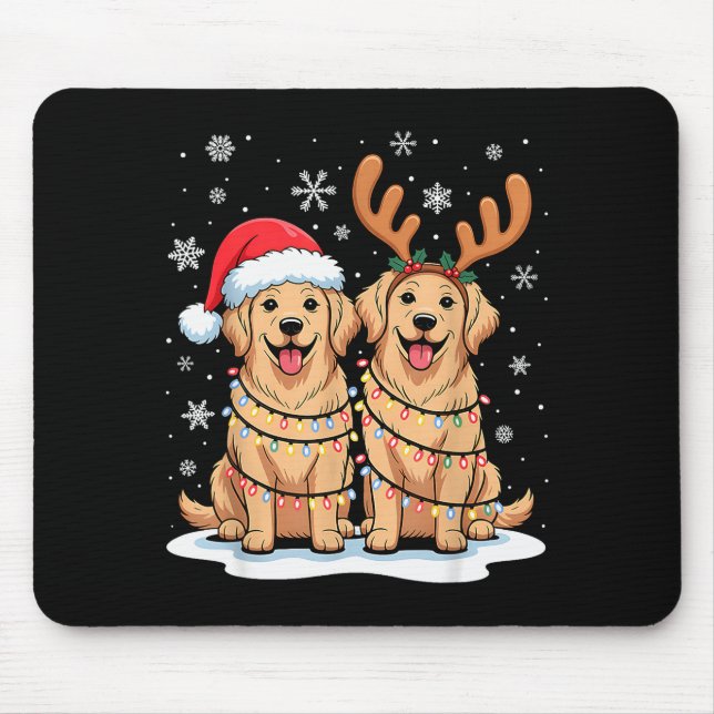 Golden Retriever Christmas Santa Hat Reindeer Ligh Musmatta (Framsidan)