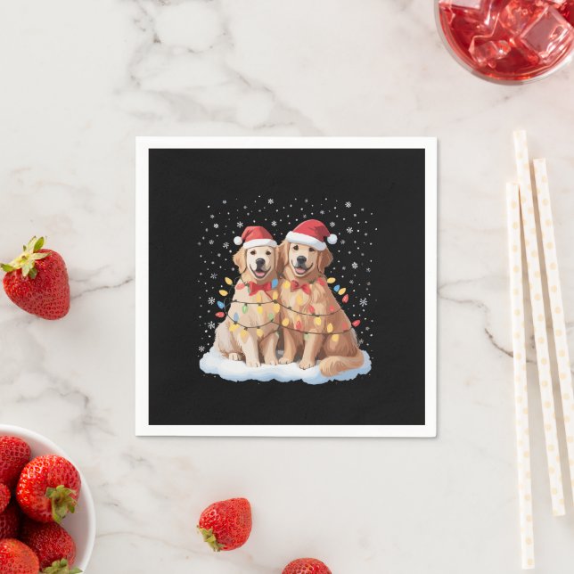 Golden Retriever Christmas Santa Hat Reindeer  Pappersservett (Insitu)