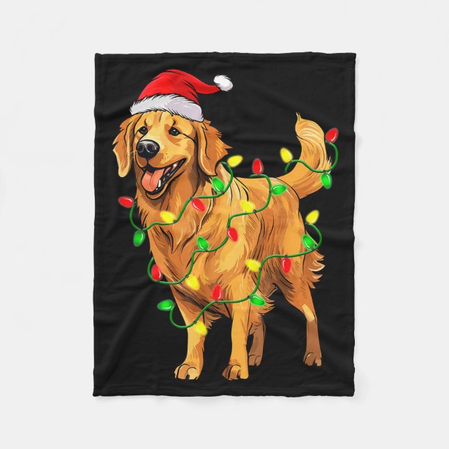 Golden Retriever Christmas Santa Hat Tree Lights P Fleecefilt (Framsidan)