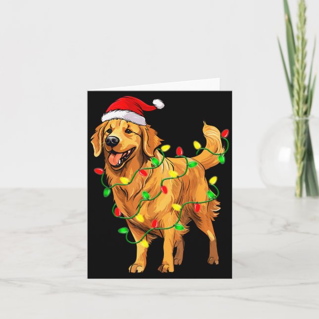 Golden Retriever Christmas Santa Hat Tree Lights P Kort (Framsida)