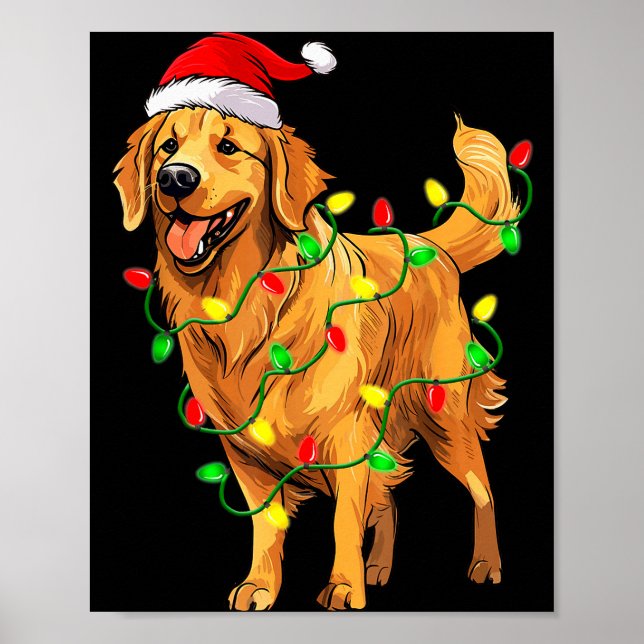 Golden Retriever Christmas Santa Hat Tree Lights P Poster (Framsidan)