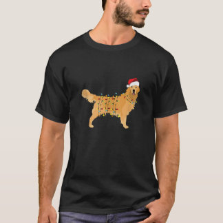 Golden Retriever Christmas Santa Hat Tree Lights P T Shirt