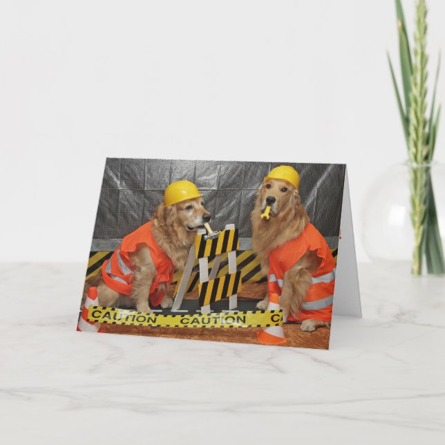 Golden Retriever Construction Birthday Kort (Framsida)