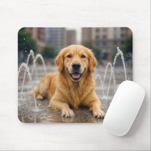 Golden Retriever Cooling Off in a Stänk Pad Musmatta