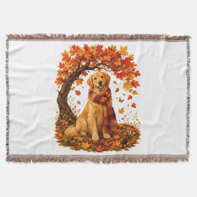 Golden Retriever Cozy Autumn Thanksgiving Filt (Framsidan)