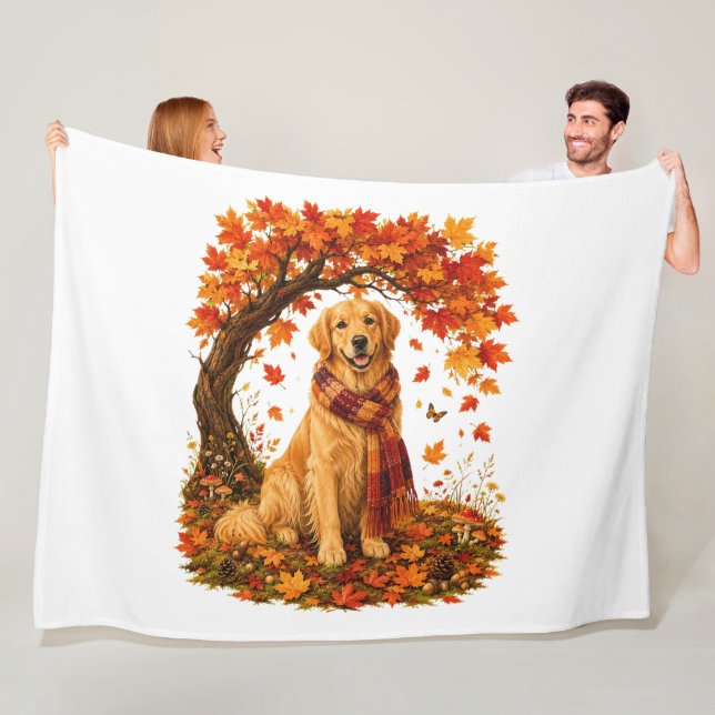 Golden Retriever Cozy Autumn Thanksgiving Fleecefilt (På plats)