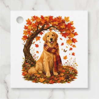 Golden Retriever Cozy Autumn Thanksgiving Gåvor Etiketter