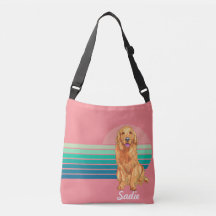 Golden Retriever Custom Name Retro Stripe Pink