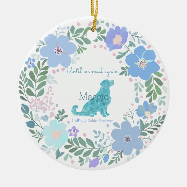 Golden Retriever Custom Pastel Blue Memorial Julgransprydnad Keramik (Framsidan)