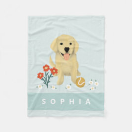 Golden Retriever Cute Hund Kids Blommigt Fleecefilt