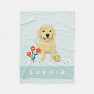 Golden Retriever Cute Hund Kids Blommigt Fleecefilt