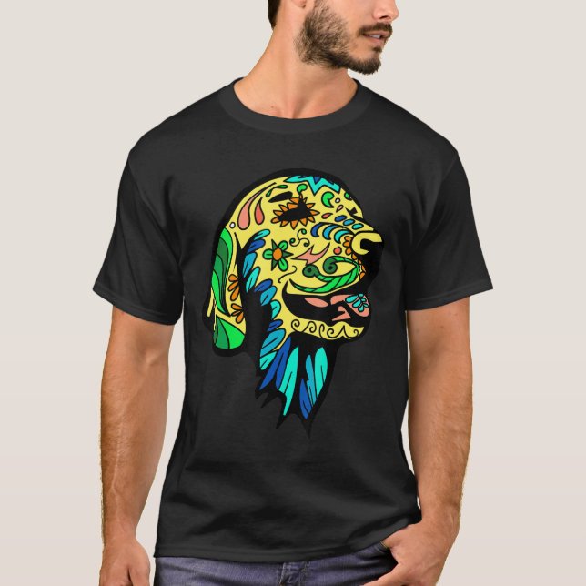 Golden Retriever-Day of the dead Sugar Skull T Shirt (Framsida)