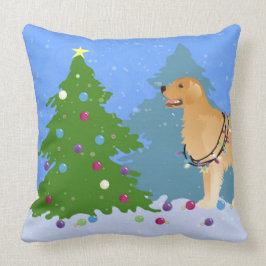 Golden Retriever Decorating Julgran Kudde