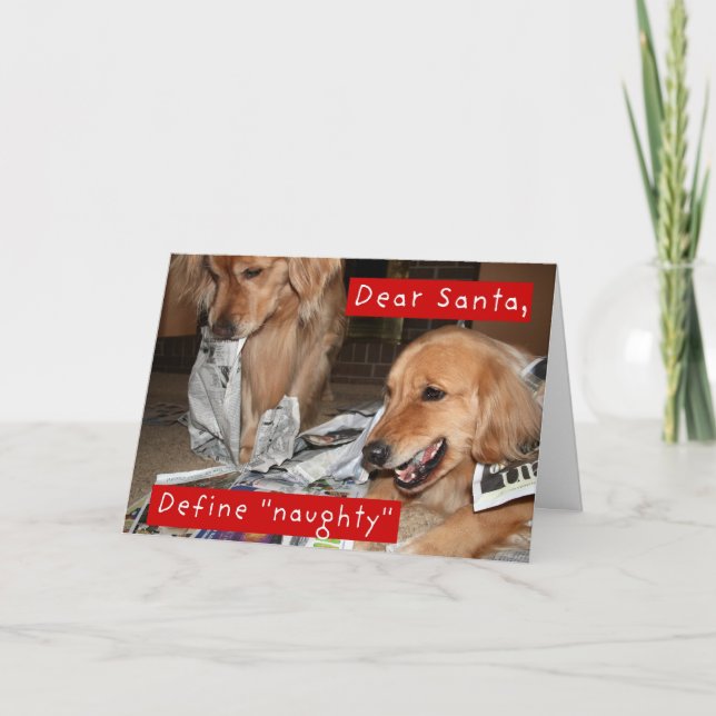 Golden Retriever Define Naughty jul Helgkort (Framsida)