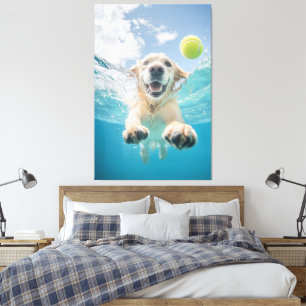 Golden Retriever Diving Tennis Boll Underwater Canvastryck