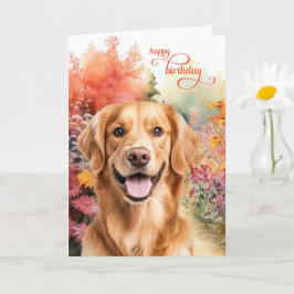 Golden Retriever Dog Birthday Wishes Flower Garden Kort