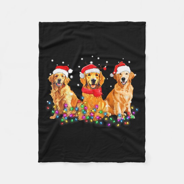 Golden Retriever Dog Christmas Lights Cute Matchin Fleecefilt (Framsidan)
