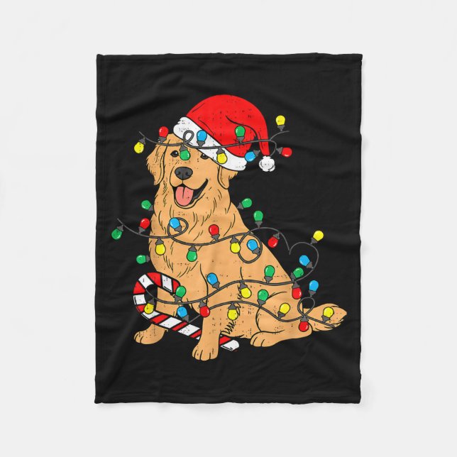 Golden Retriever Dog Christmas Lights Xmas Pet Dog Fleecefilt (Framsidan)