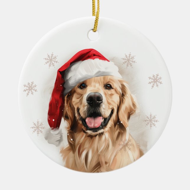 Golden Retriever Dog Christmas Personalized Julgransprydnad Keramik (Framsidan)