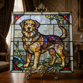 Golden Retriever Dog Faux Stained Glass Mosaic Art Kakelplatta