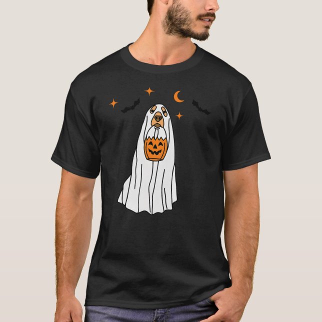 Golden Retriever Dog Ghost and Pumpkin Halloween F T Shirt (Framsida)