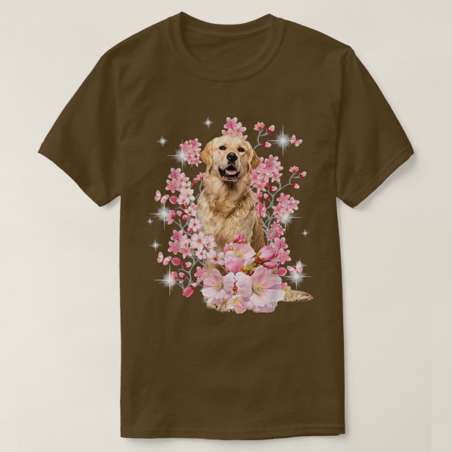Golden Retriever Dog Japanese Cherry Blossom Sakur T Shirt (Design framsida)
