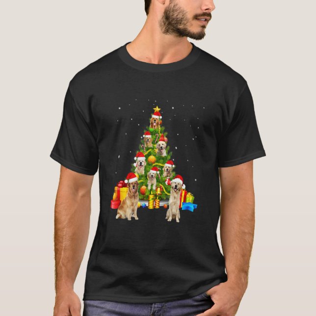 Golden Retriever Dog  Matching Santa Christmas Tre T Shirt (Framsida)