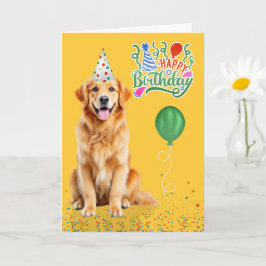 Golden Retriever Dog Party Hat Yellow Birthday Kort
