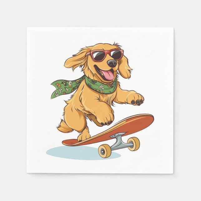 Golden Retriever Dog Skateboarding Pappersservett (Framsidan)