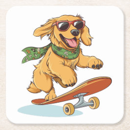 Golden Retriever Dog Skateboarding Underlägg Papper Kvadrat