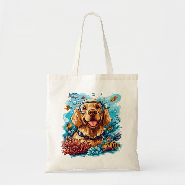 Golden Retriever Dog Snorkeling Coral Reef Tygkasse (Framsidan)