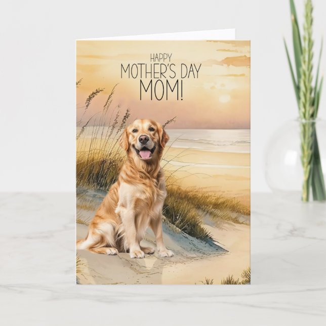 Golden Retriever Dog Sunset Beach Mother's Day Helgkort (Framsida)