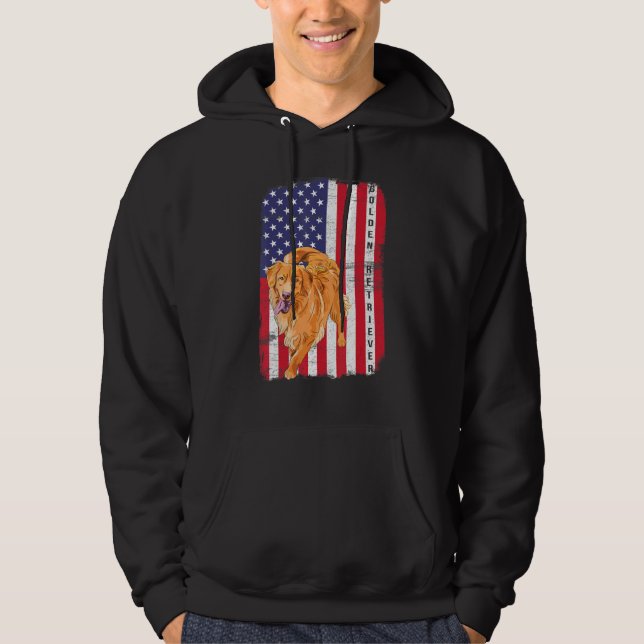 Golden Retriever Dog US Flag Happy July 4th Americ Hoodie (Framsida)
