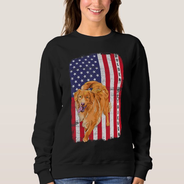 Golden Retriever Dog US Flag Happy July 4th Americ T Shirt (Framsida)