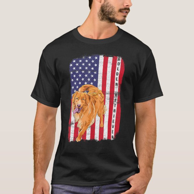 Golden Retriever Dog US Flag Happy July 4th Americ T Shirt (Framsida)