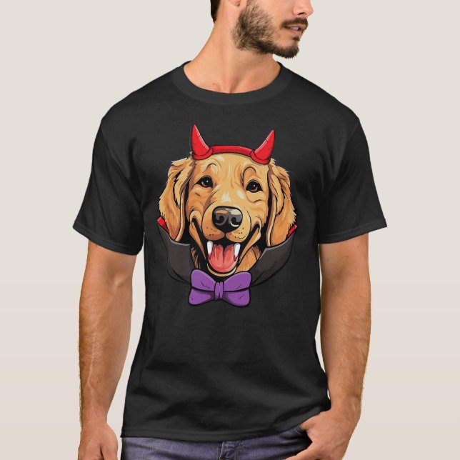 Golden Retriever Dog Vampire Halloween Costume T Shirt (Framsida)